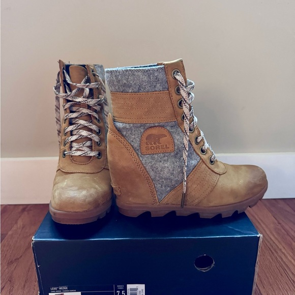 Sorel PDX Lace up Wedge Lexie Wedge Elk Tan Brown Grey 7.5 - Picture 3 of 12